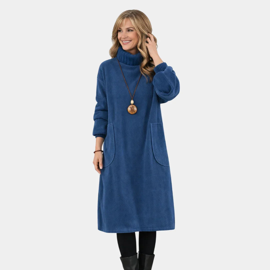 Sofia | Elegant knitted midi dress with turtleneck
