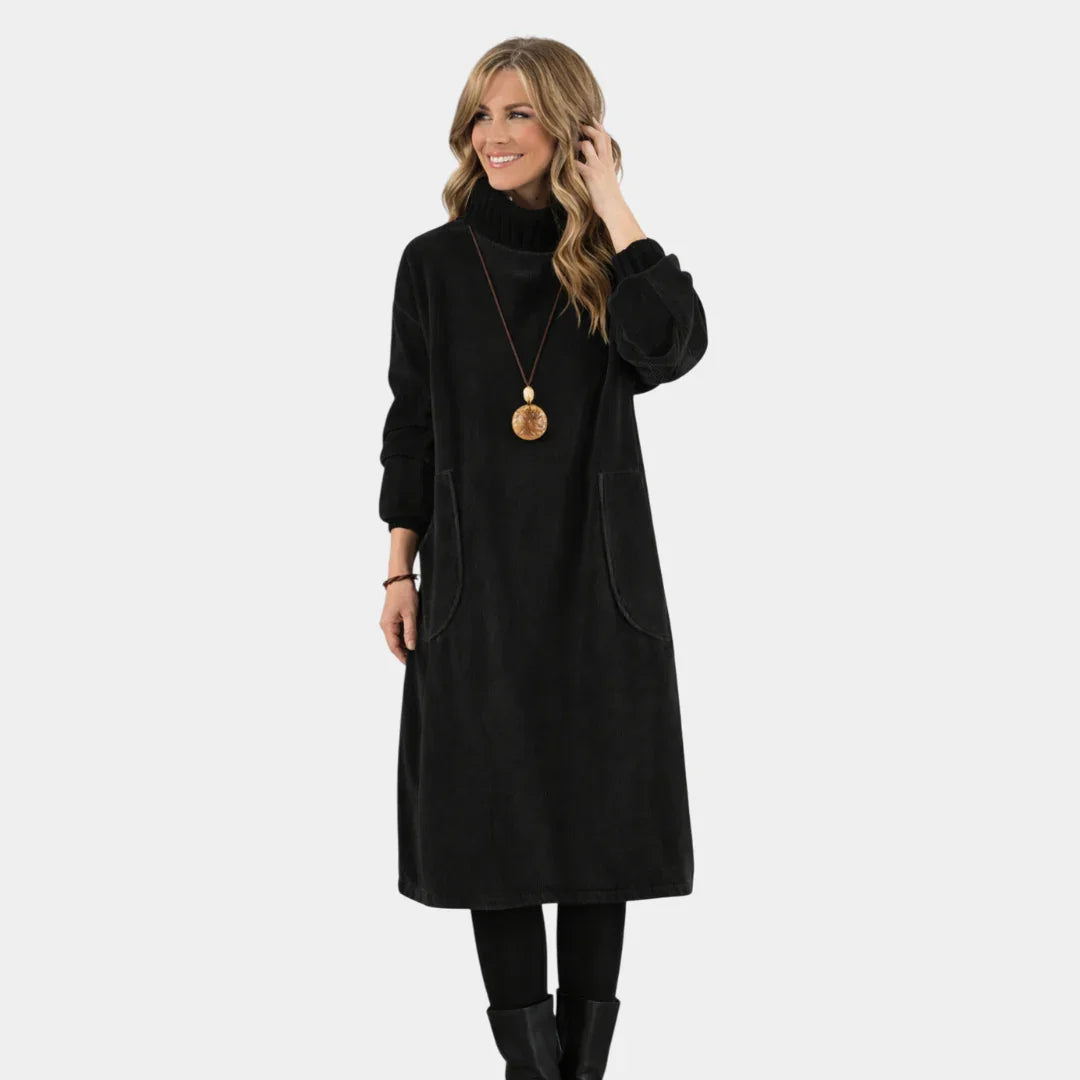 Sofia | Elegant knitted midi dress with turtleneck