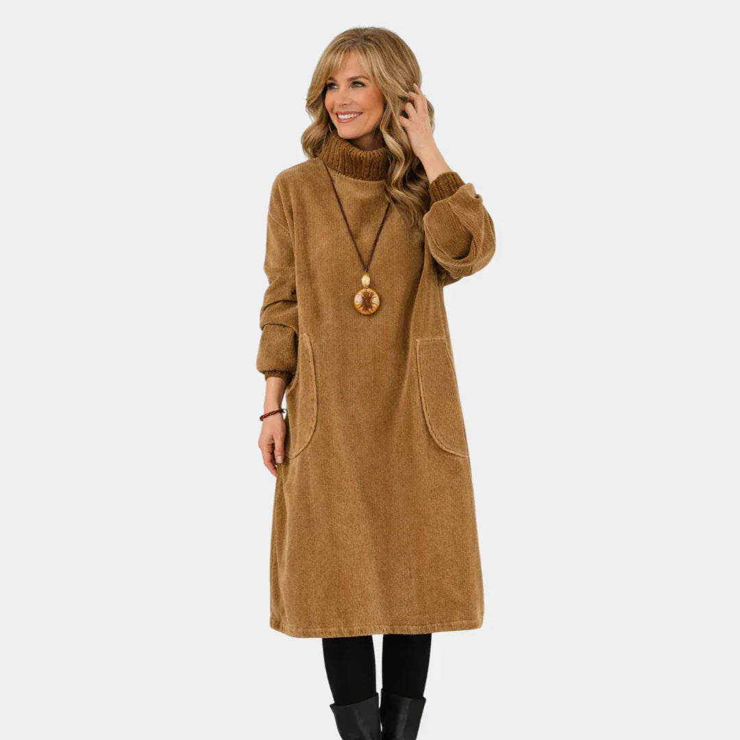 Sofia | Elegant knitted midi dress with turtleneck