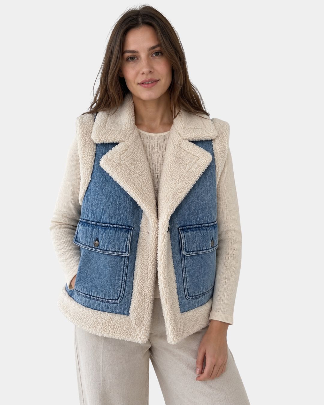 Sylianne | Vintage Denim Vest with Fur Lining