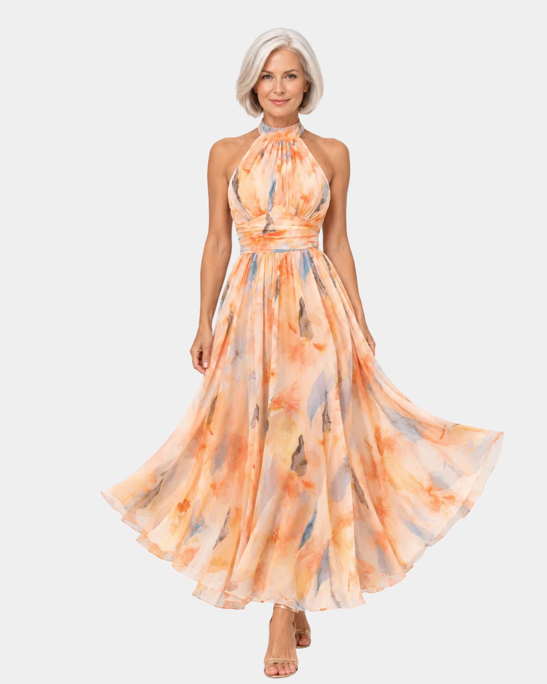 Louna | Halter Neck Dress with Watercolor Print
