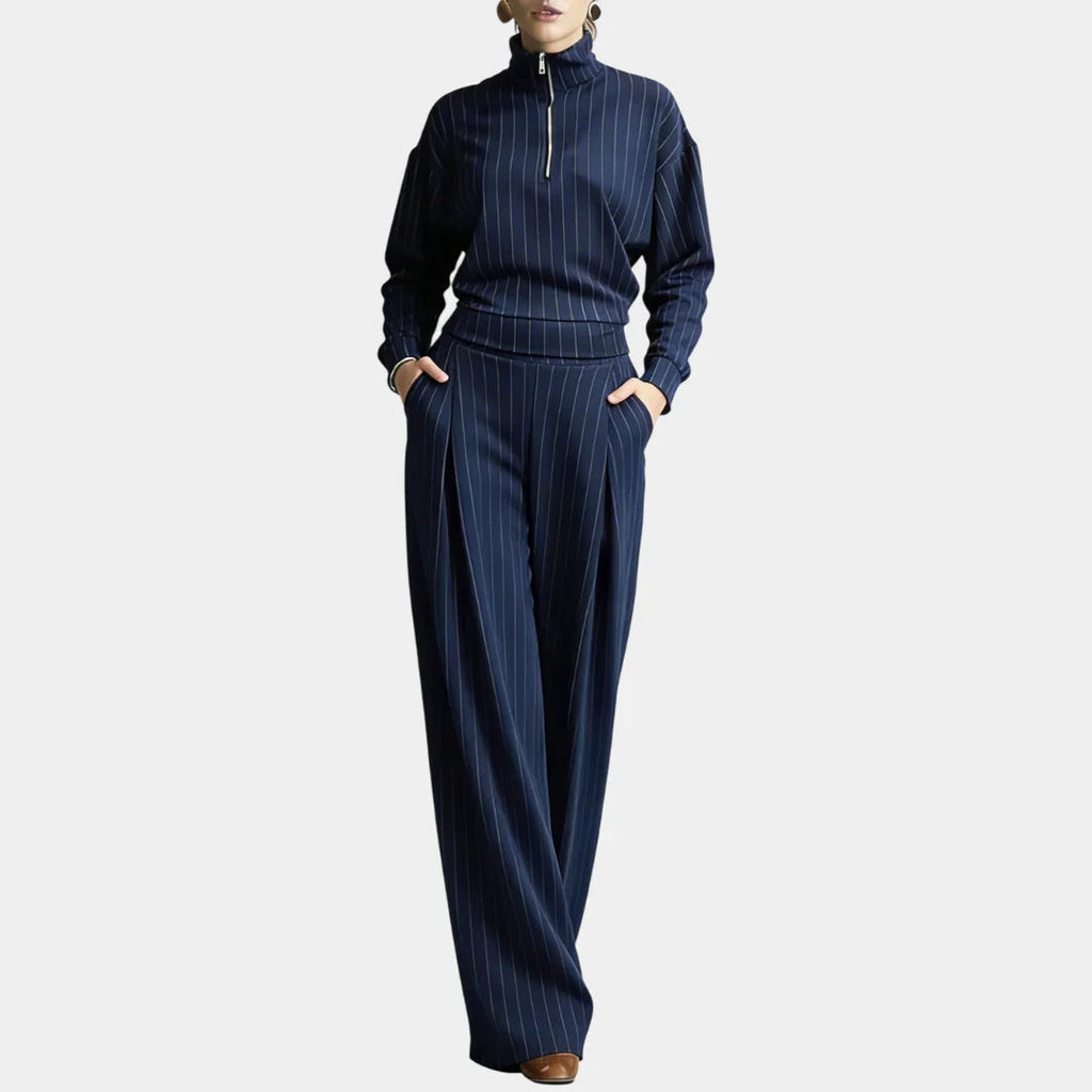 Céleste | Mock Neck Set with Striped Zipper