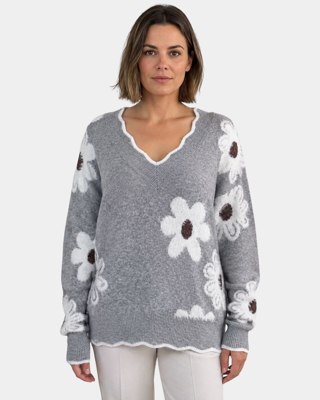 PAULA | ELEGANT FLORAL KNIT WITH V-NECK