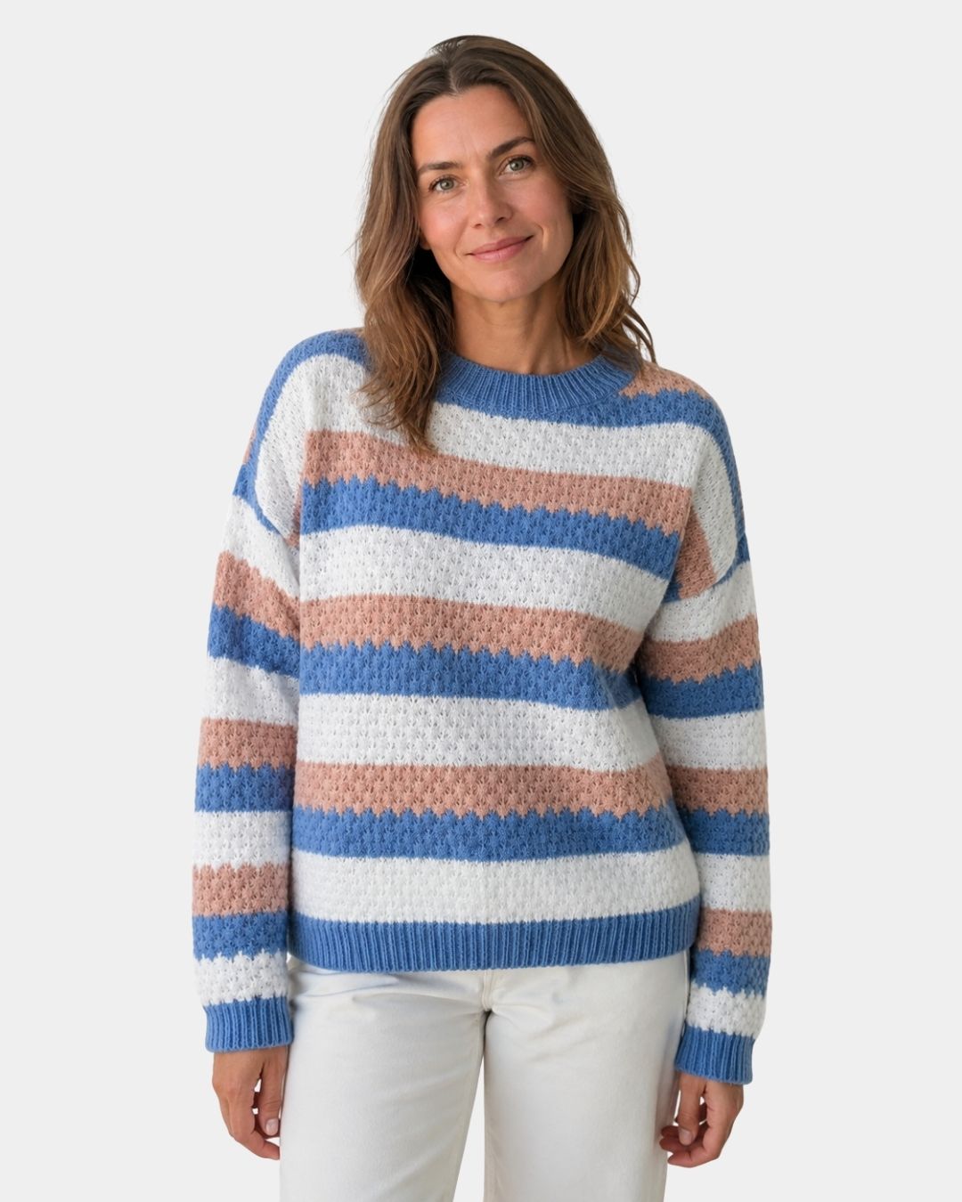 Camille | Oversized Sweater with Round Neck and Stripes