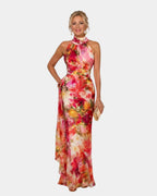 Cyanelle | Floral Maxi Dress with Halter Neck