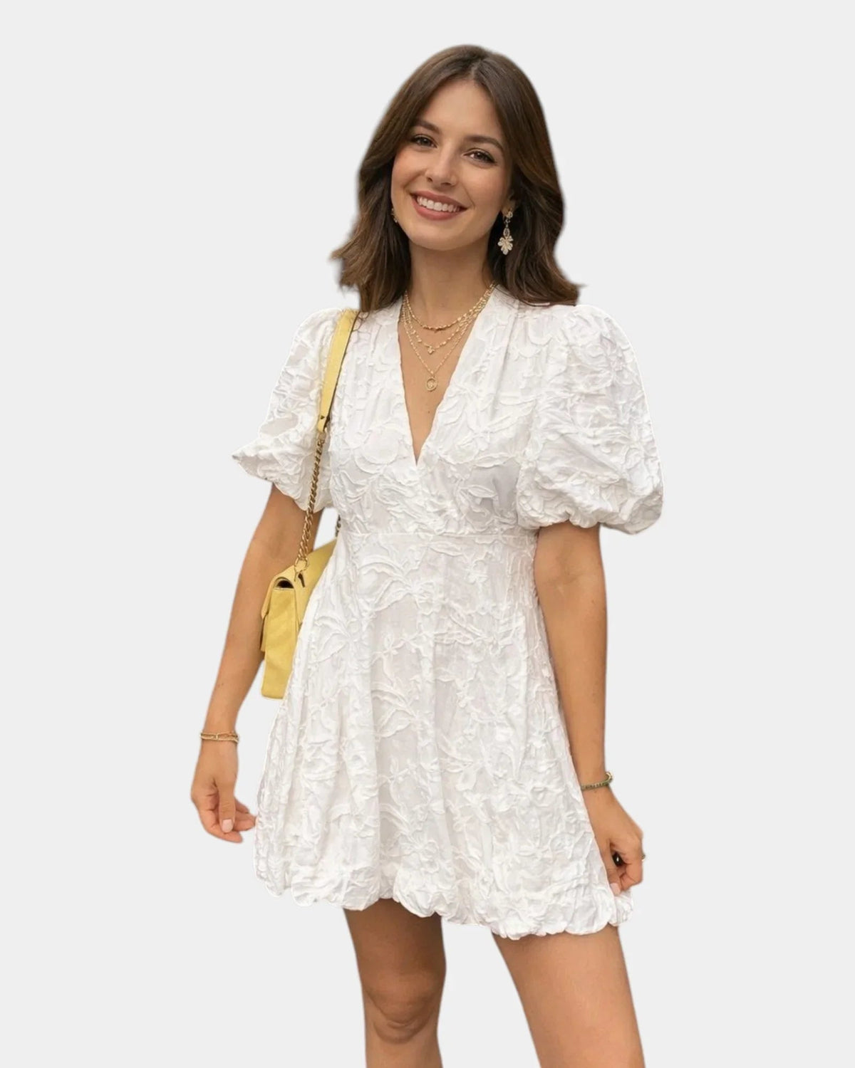 Anastasie | Mini dress with embroidered details and ruffled sleeves