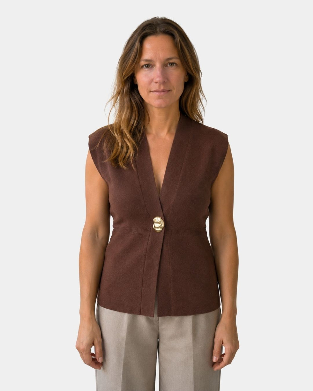 Félicie | Knitted Vest with Button Detail and V-Neck