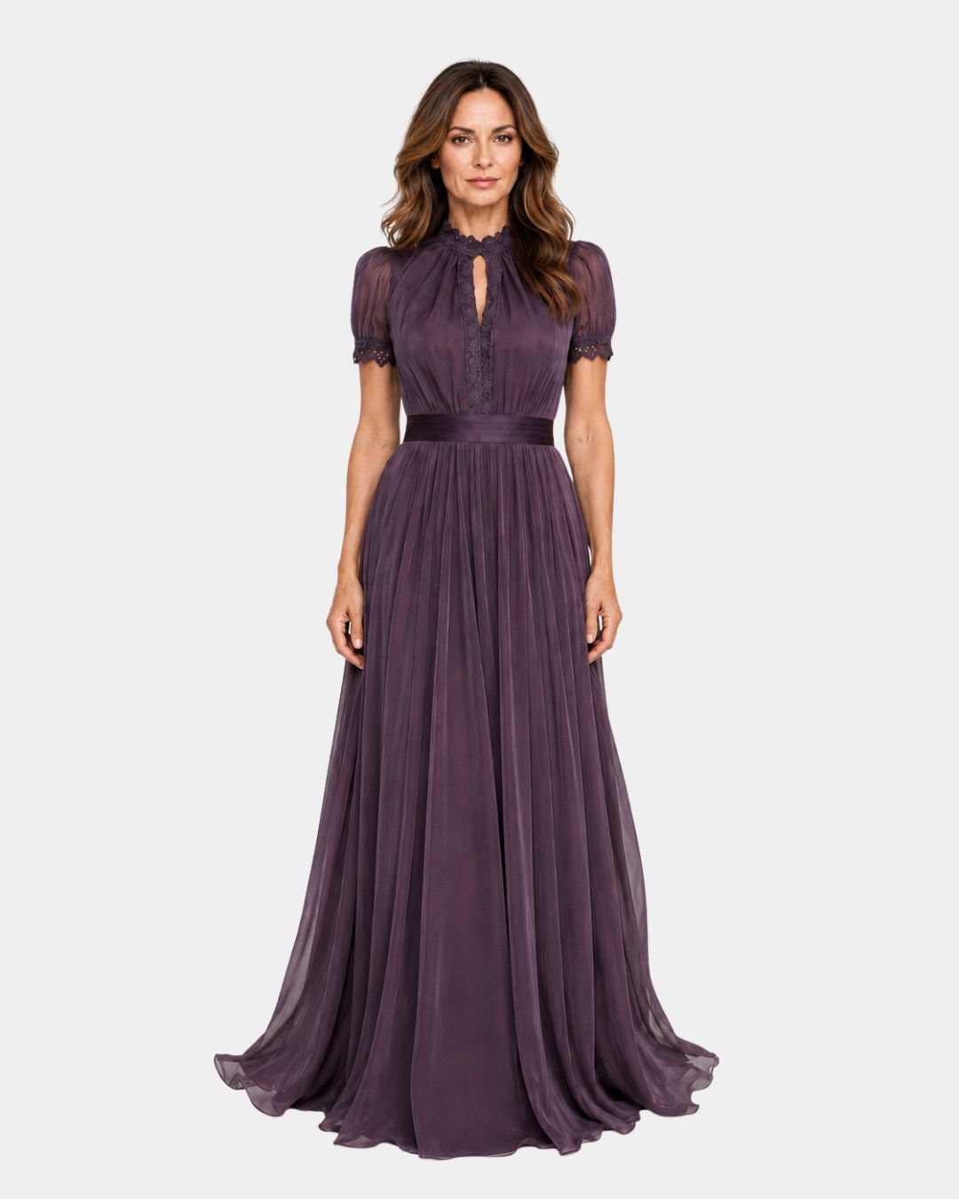 Tiphaine | Dress with Deep Neckline and Chiffon Lace Finishes