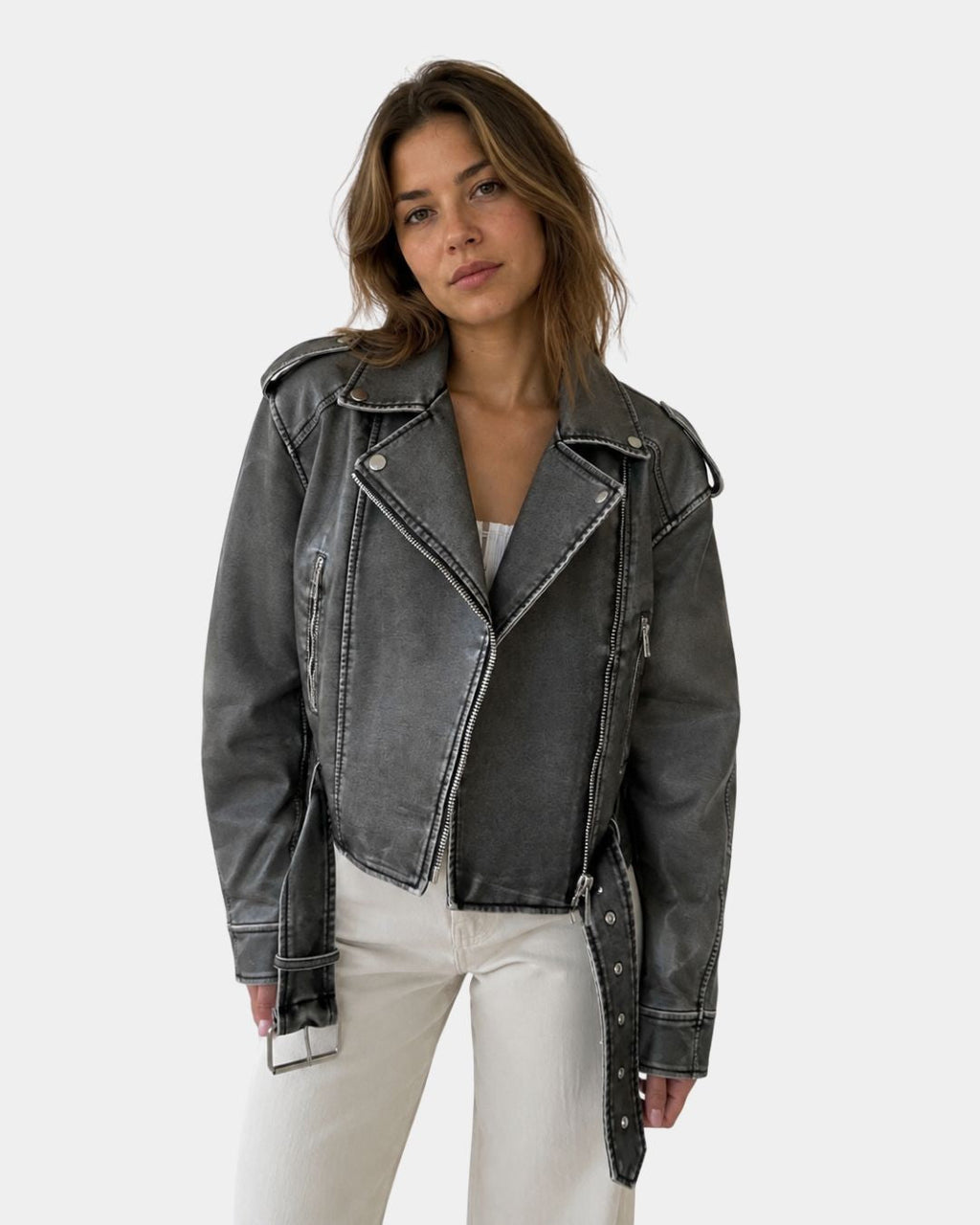 Ambrésia | Women's Washed Faux Leather Jacket
