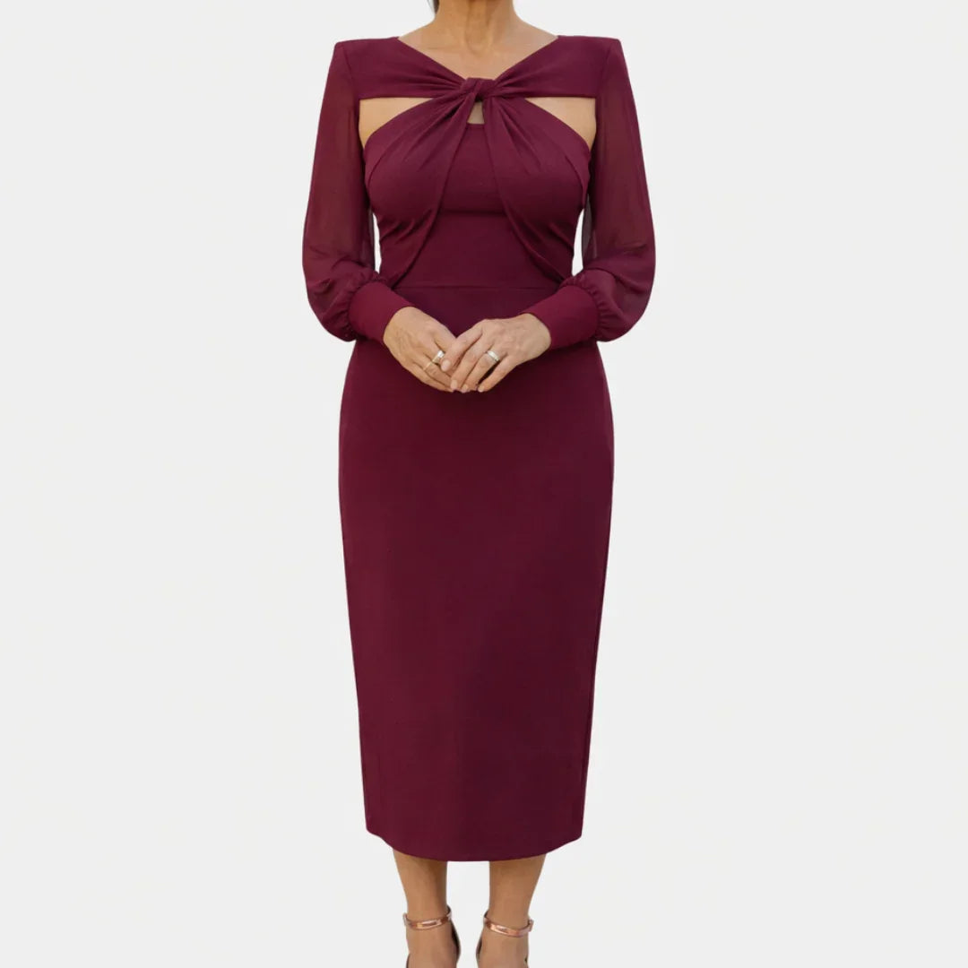 Lucie | Crossed Midi Dress with Sleeves