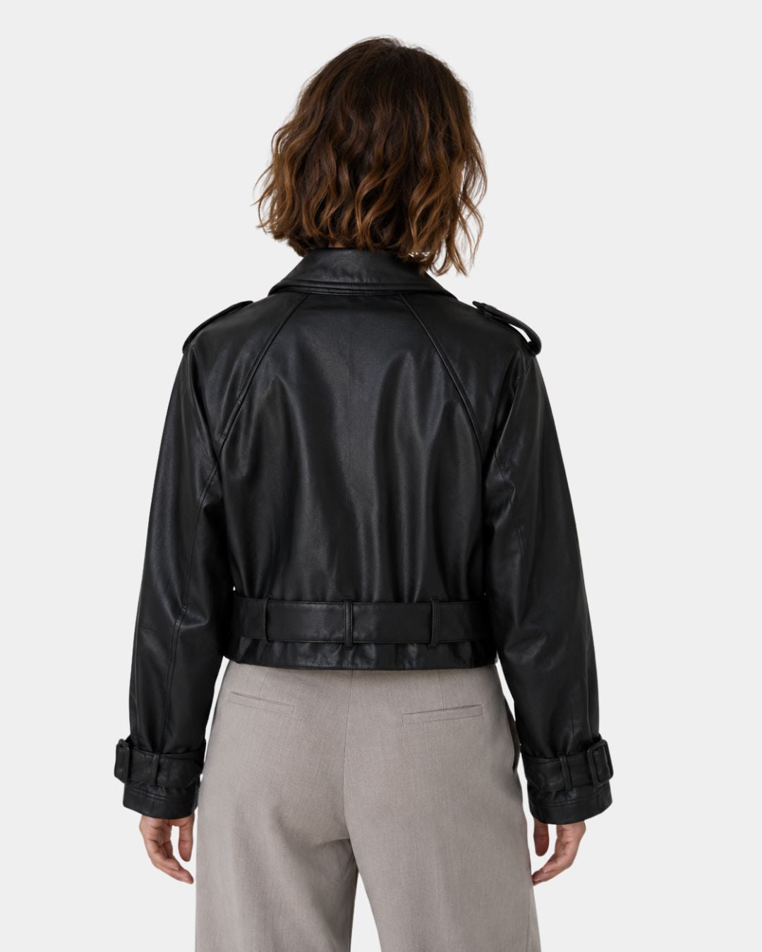 Aigline | Short Faux Leather Trench Coat
