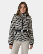 Élodiane | Beige Padded Jacket with Pattern and Belt
