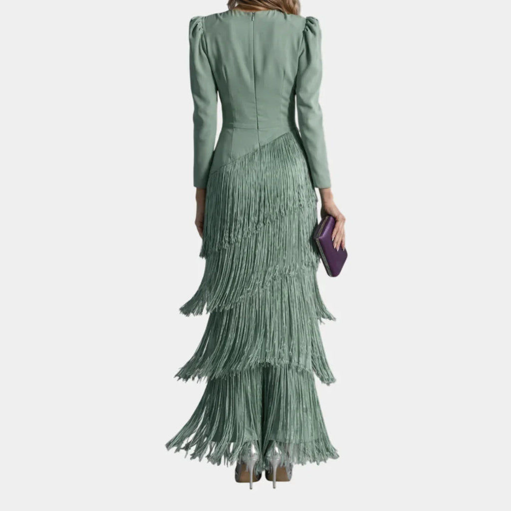 Eulalie | Elegant Midi Dress with Fringe Sleeves