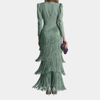 Eulalie | Elegant Midi Dress with Fringe Sleeves