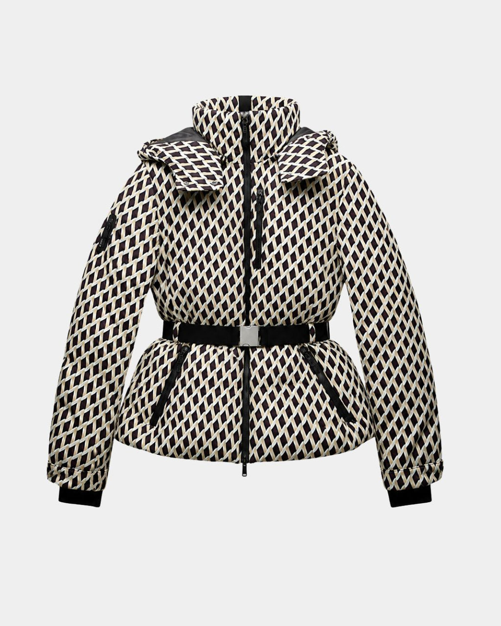 Élodiane | Beige Padded Jacket with Pattern and Belt