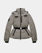 Élodiane | Beige Padded Jacket with Pattern and Belt