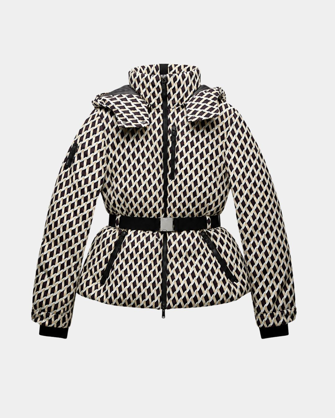 Élodiane | Beige Padded Jacket with Pattern and Belt