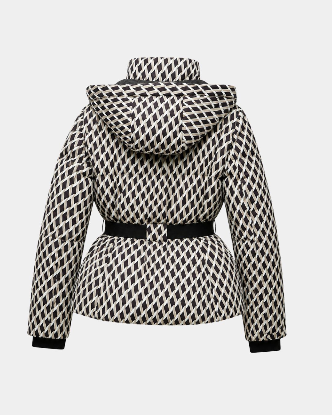 Élodiane | Beige Padded Jacket with Pattern and Belt
