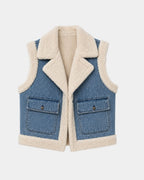 Sylianne | Vintage Denim Vest with Fur Lining