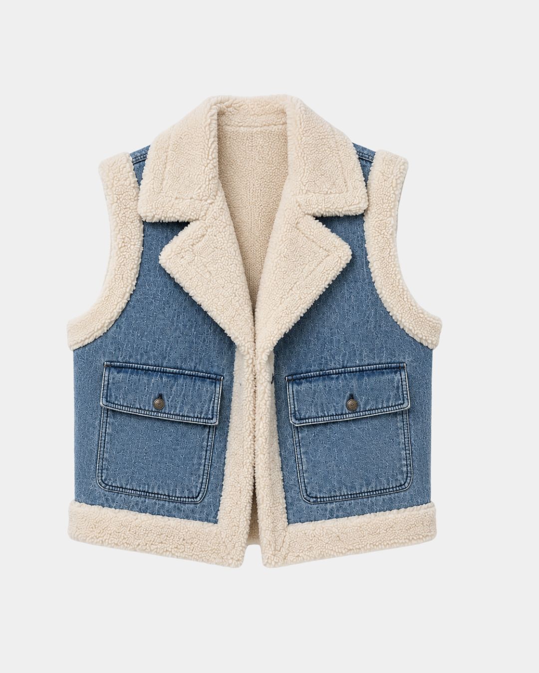 Sylianne | Vintage Denim Vest with Fur Lining
