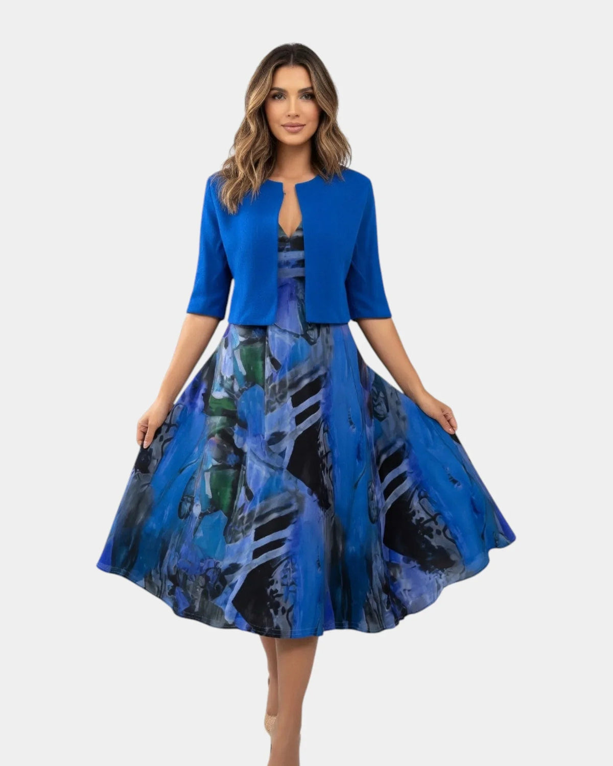 Stacy | Fluid Printed Midi Dress with Matching Jacket