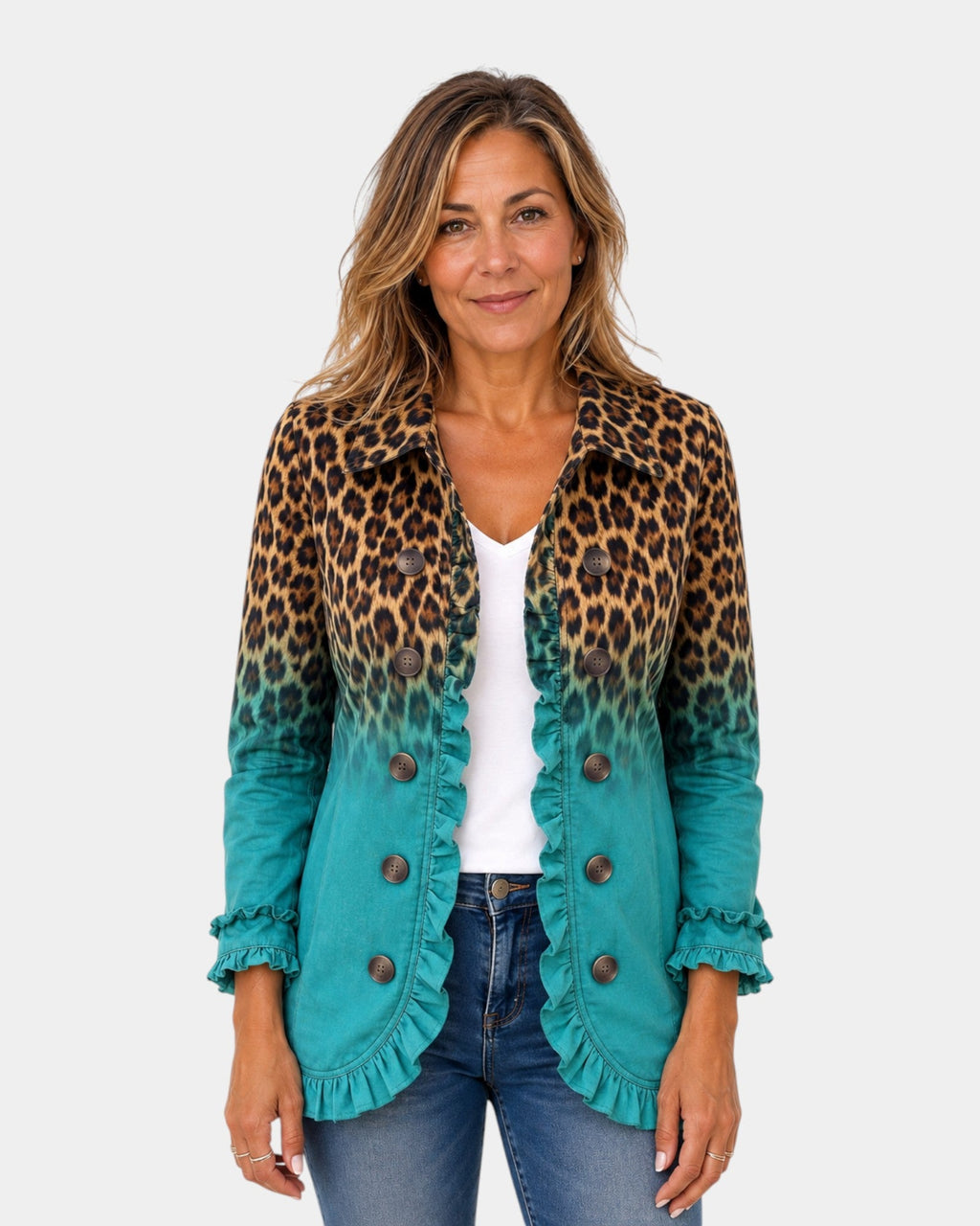 Mercedes | Leopard Gradient Blazer Jacket with Ruffles