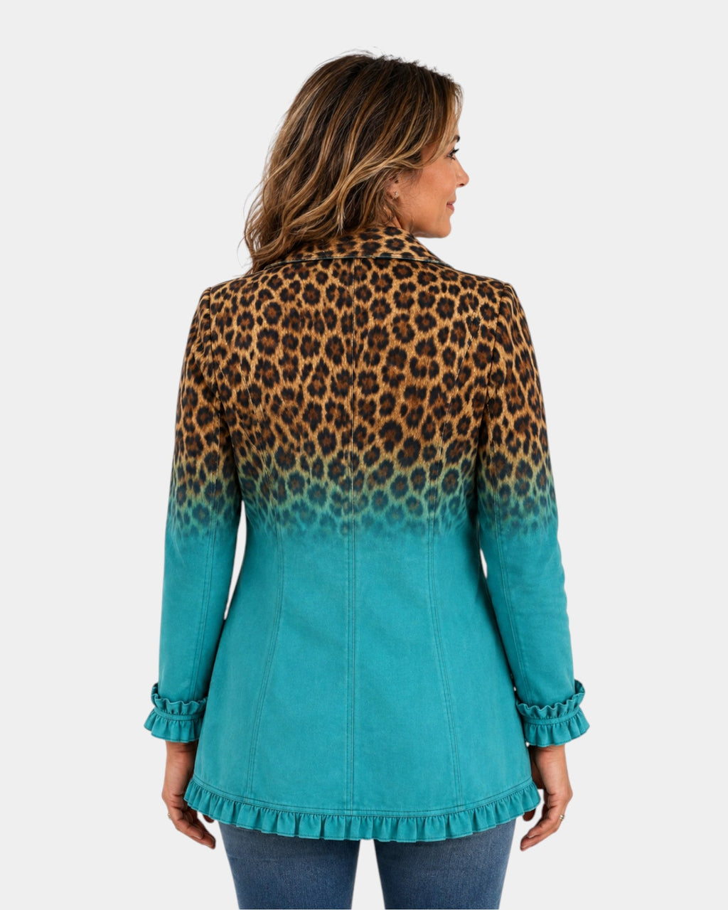 Mercedes | Leopard Gradient Blazer Jacket with Ruffles