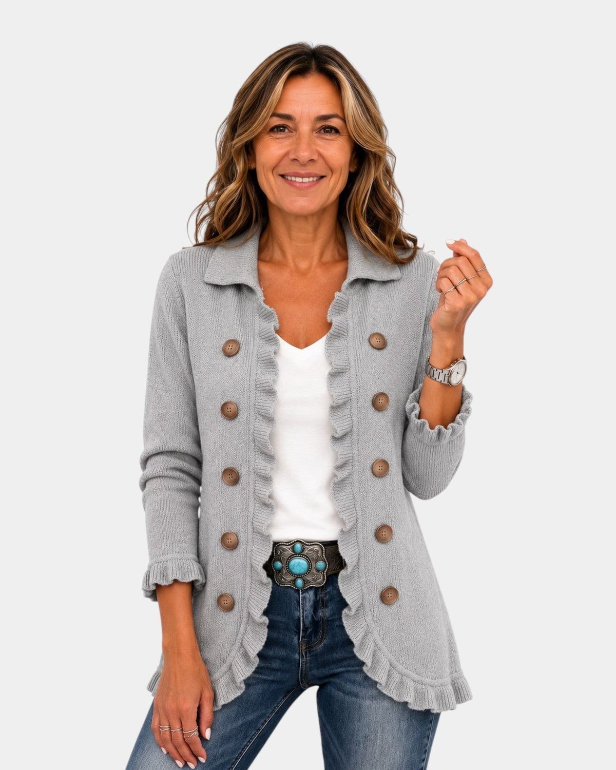 Eloísa | Gray Marble Knit Jacket with Ruffles