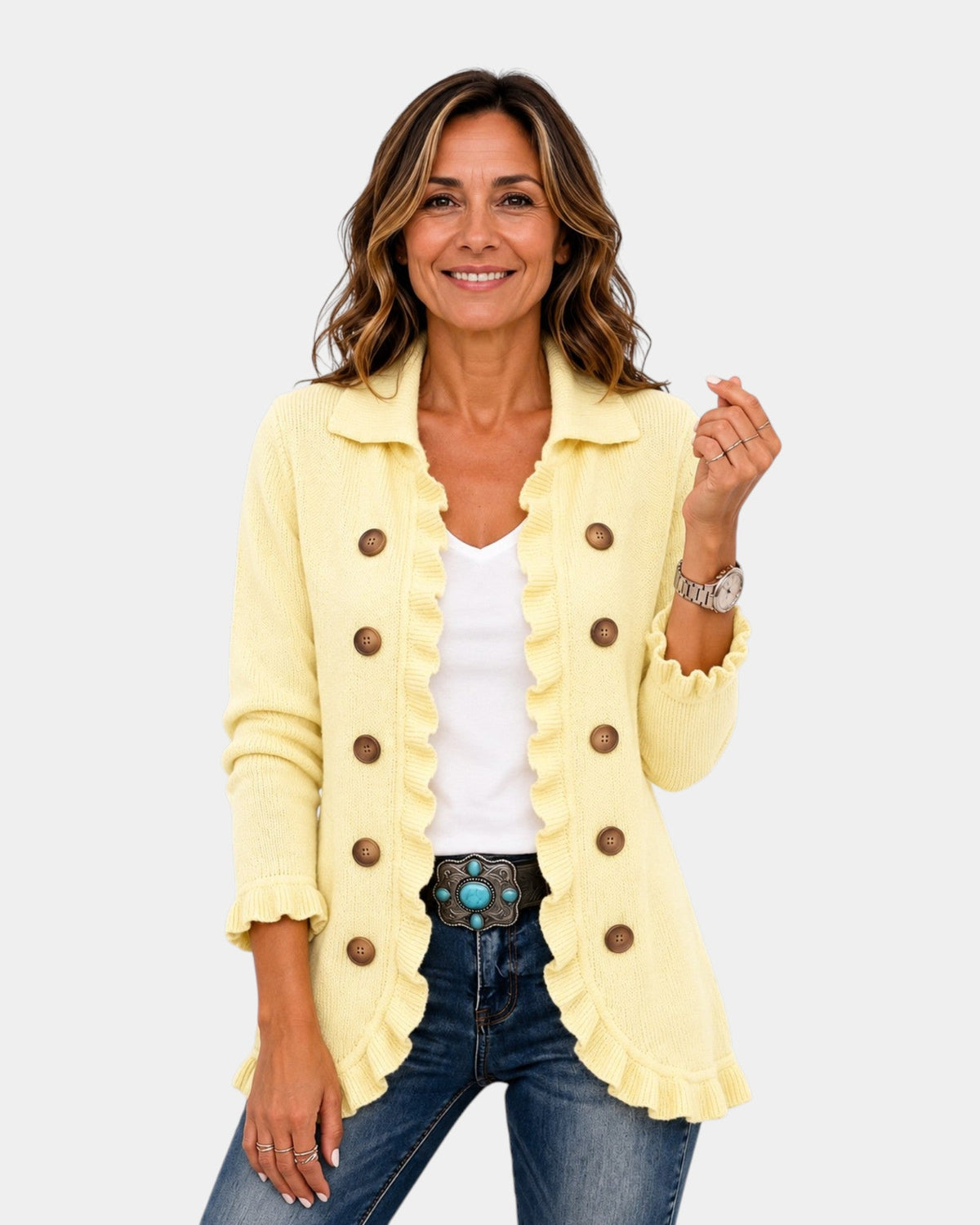 Liliana | Cream Knit Jacket with Ruffles