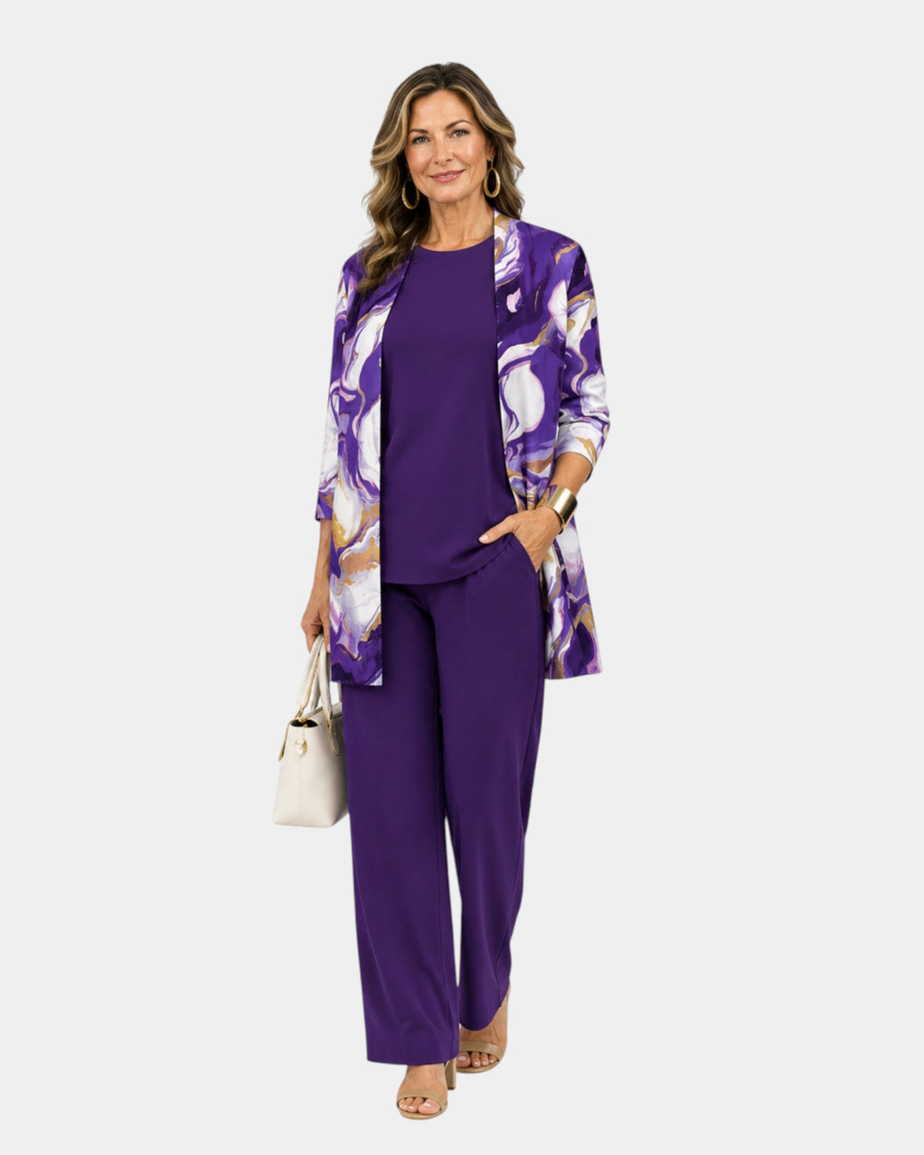 Olive | Three-Piece Set in Purple Swirl Print