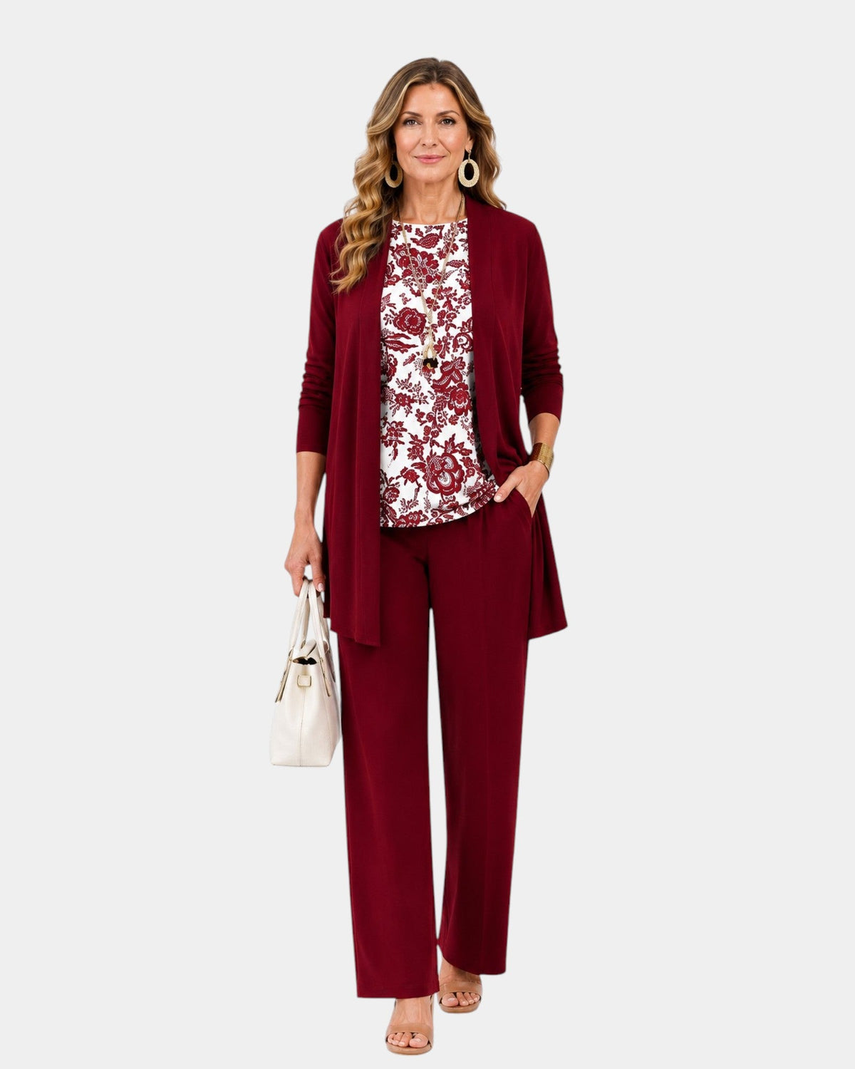 Delia | Three-Piece Floral Ensemble Burgundy