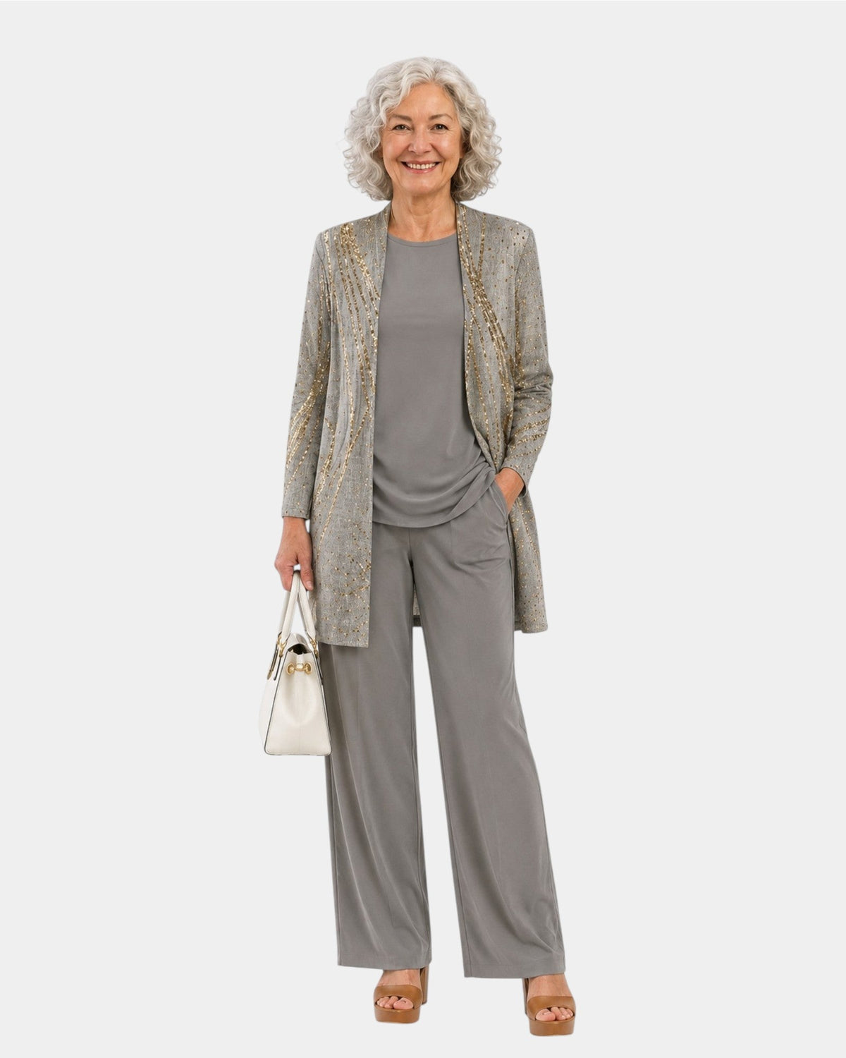 Louise | Three-Piece Set with Grey Lace Jacket