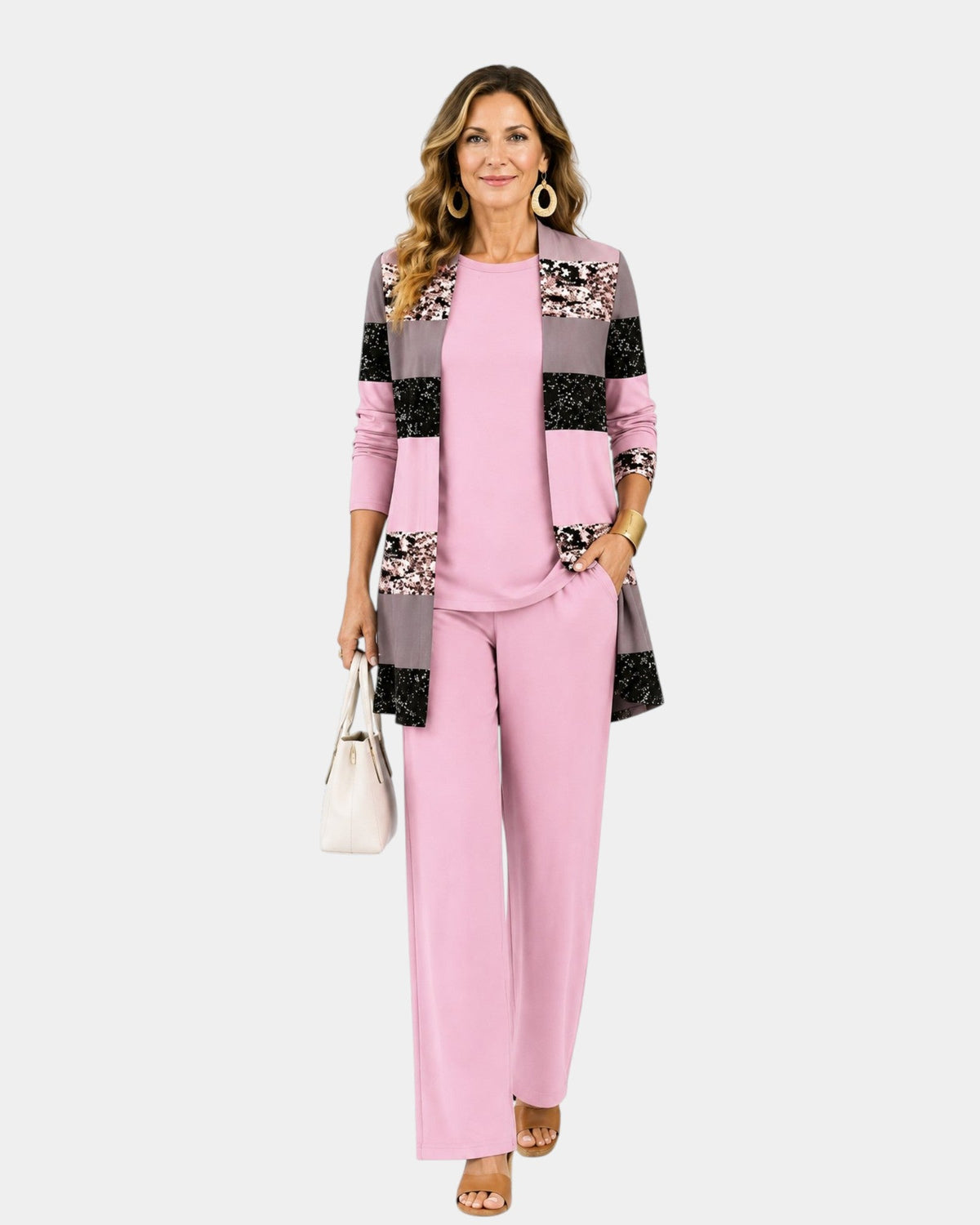 Greta | Three-Piece Pink Printed Set