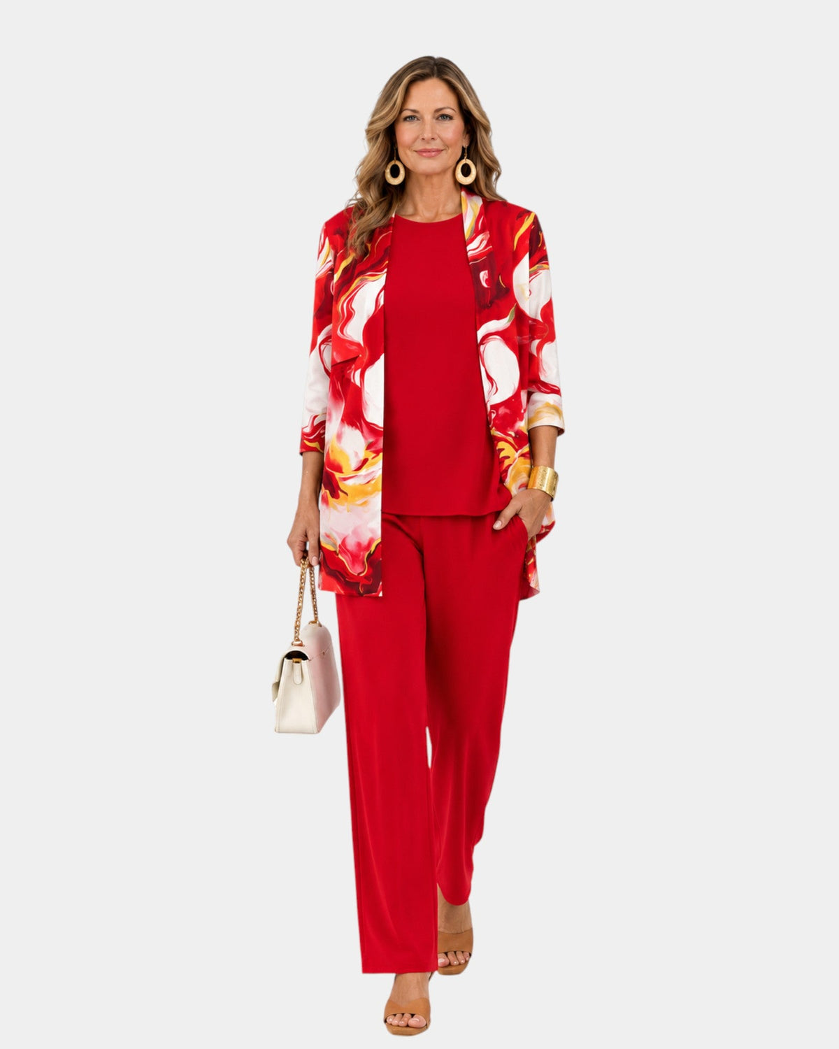 Ivy | Red Floral Ensemble in Three Pieces