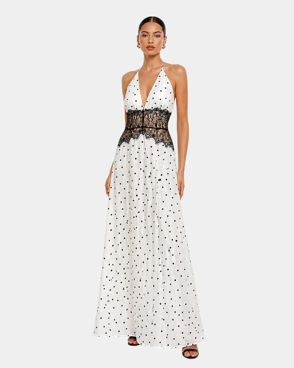 Pomeline | Maxi dress with polka dots and elegant lace