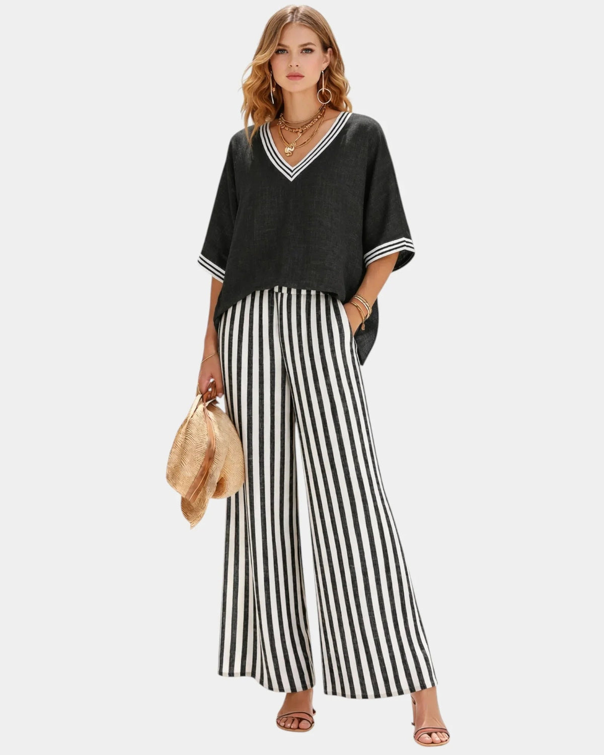 Tristane | Striped Pants and Blouse Set