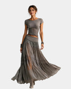 Emeline | Lace Top and Pleated Maxi Skirt Set