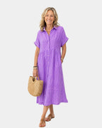 Odelette | Striped Midi Shirt Dress with Buttons