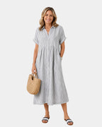 Odelette | Striped Midi Shirt Dress with Buttons