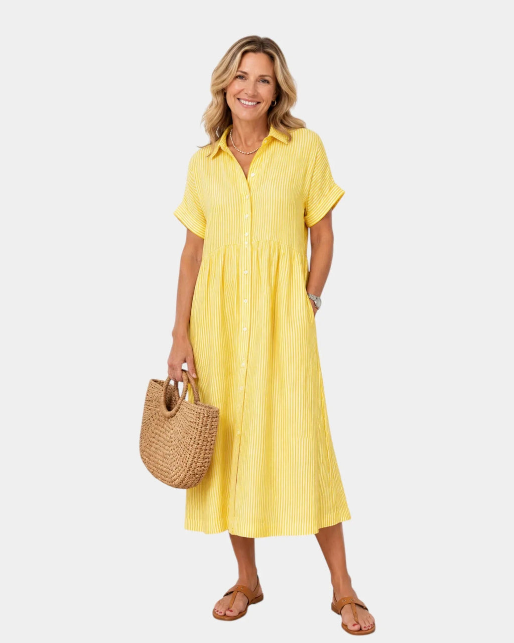 Odelette | Striped Midi Shirt Dress with Buttons