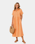 Odelette | Striped Midi Shirt Dress with Buttons