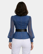 Alizée | Denim Top with Lightweight Chiffon Sleeves
