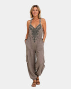 Eulambie | Casual Jumpsuit with Embroidered Effect