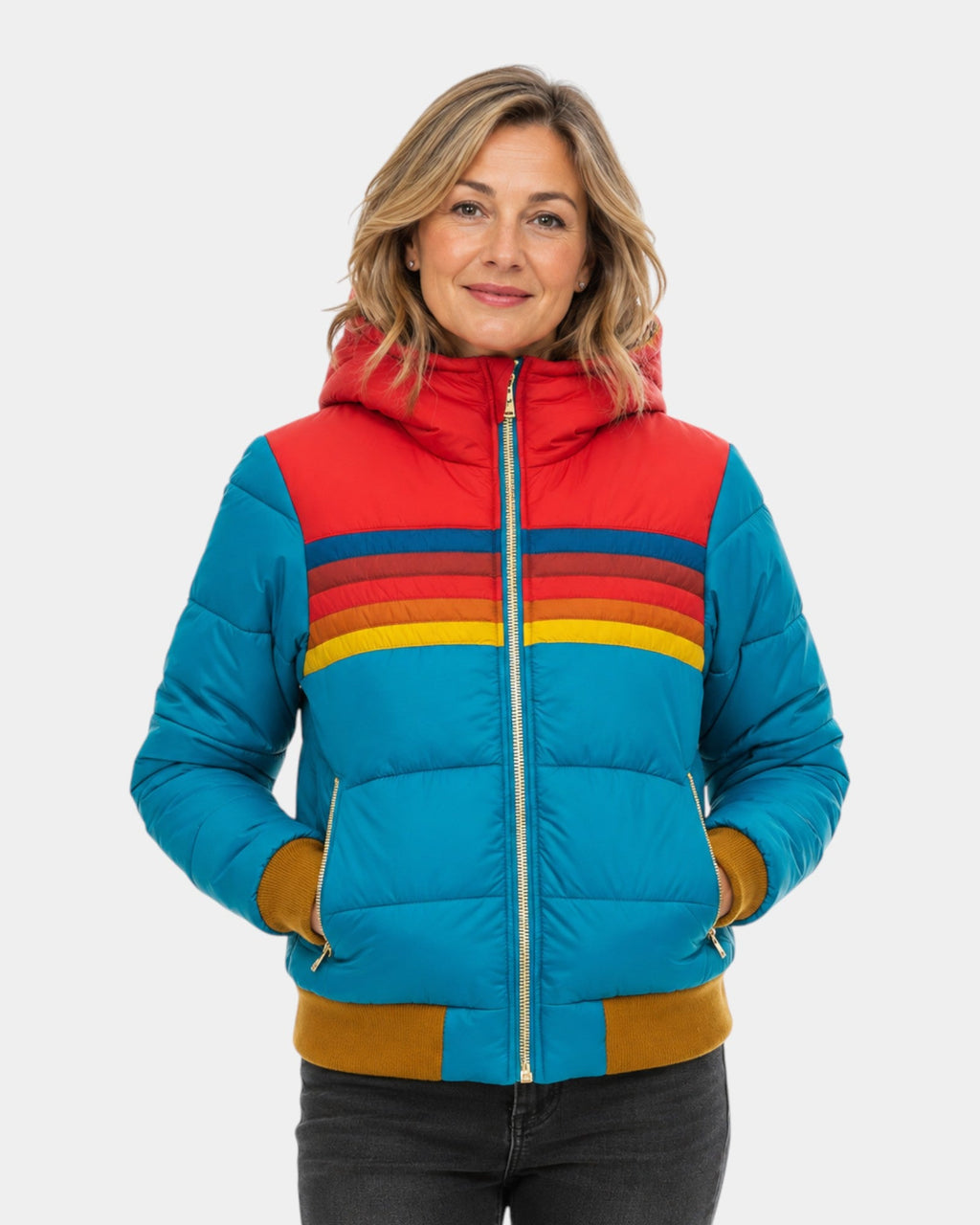 Liorisse | Retro Striped Puffer Jacket