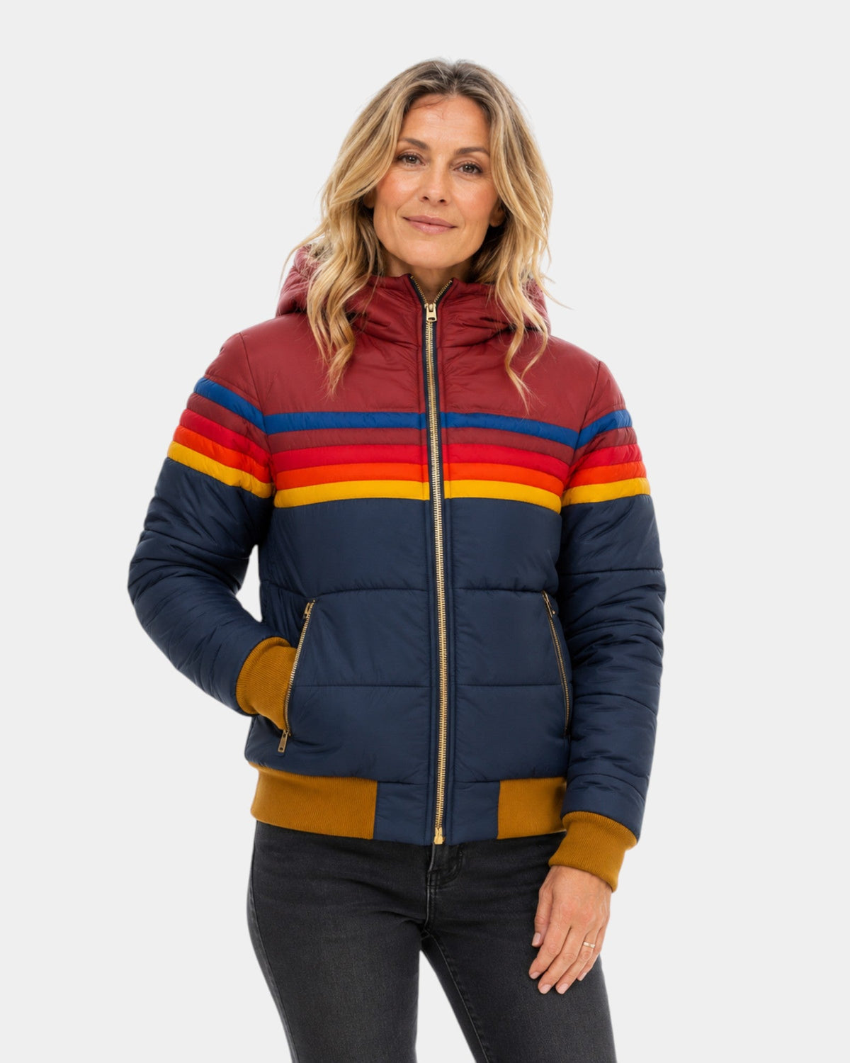 Liorisse | Retro Striped Puffer Jacket