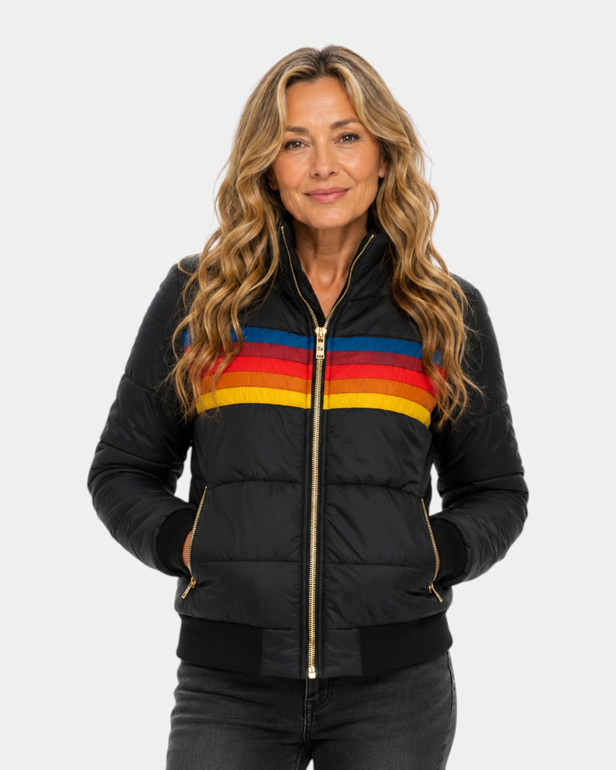 Liorisse | Retro Striped Puffer Jacket