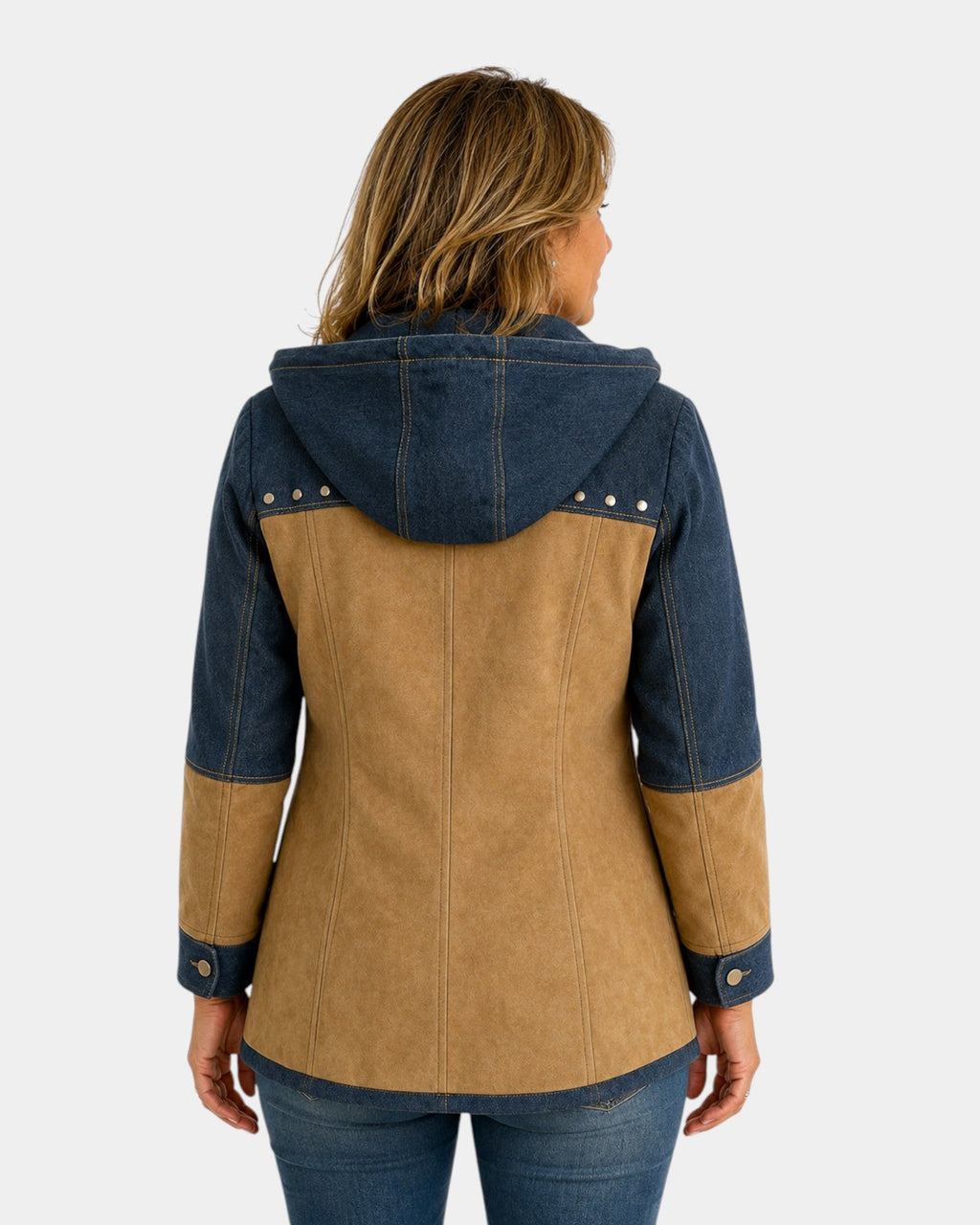 Adriana | Hooded Jacket in Navy and Camel