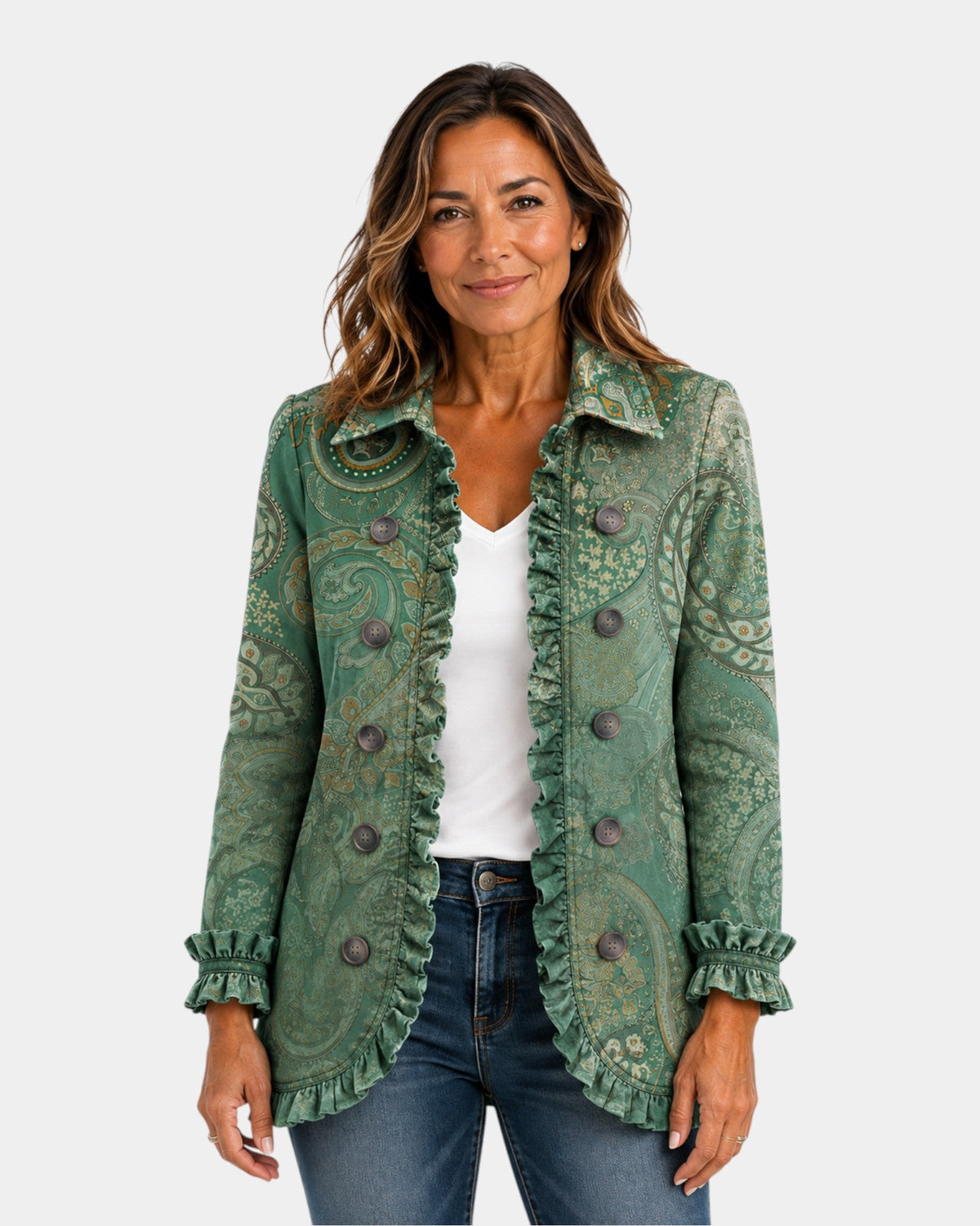 Jacinta | Green Jacket with Ruffles
