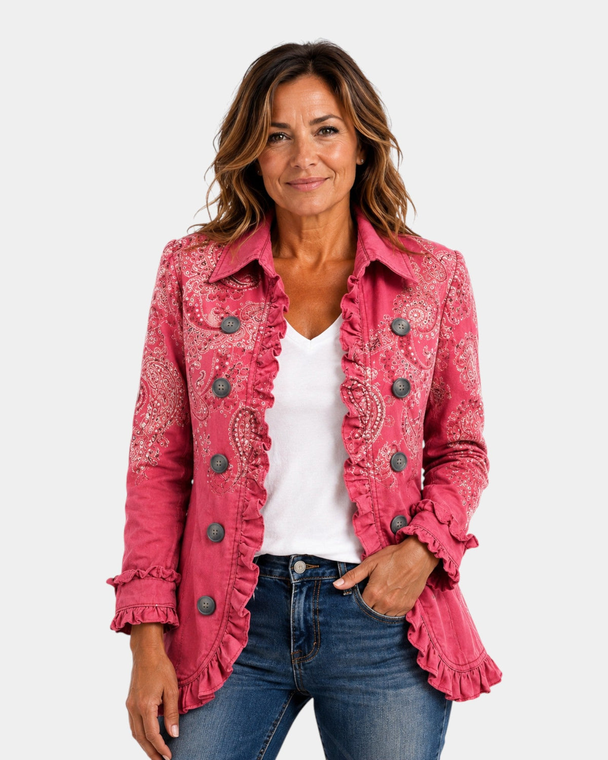 Adoration | Pink Jacket with Ruffles