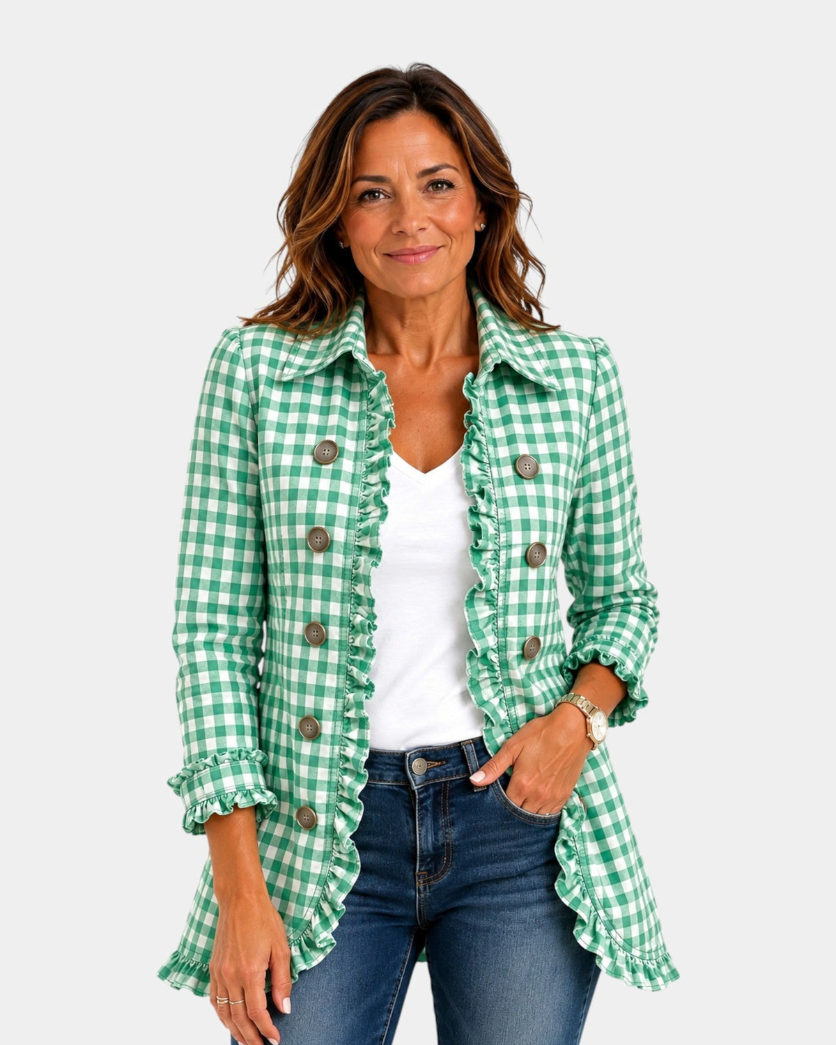 Purification | Vichy Checkered Jacket with Ruffles